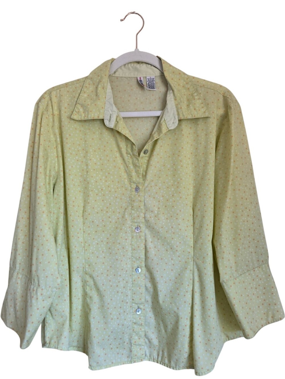 vintage bill blass jeanswear womens yellow confetti dot button up shirt size L